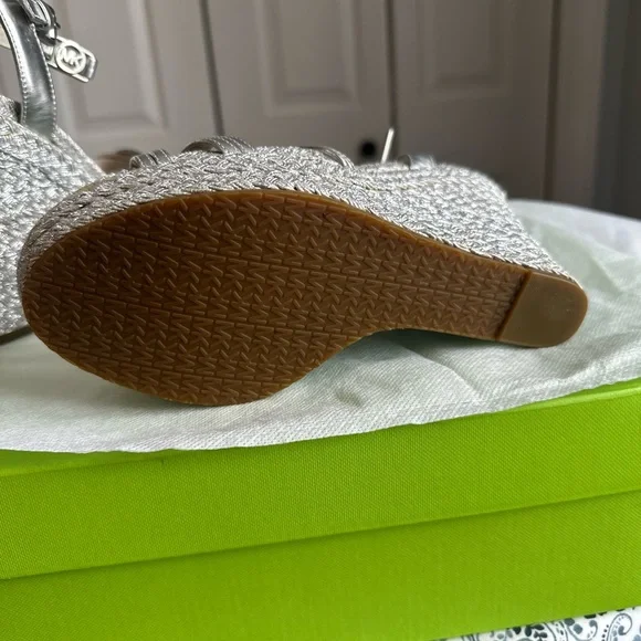 Michael Kors Silver Metallic Wedge Espadrille Sandals - Picture 3 of 5